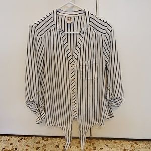 Long sleeve button down striped blouse